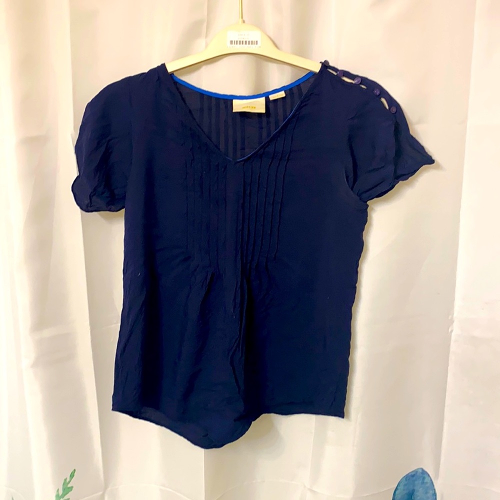 Maeve Anthropologie navy blue blouse